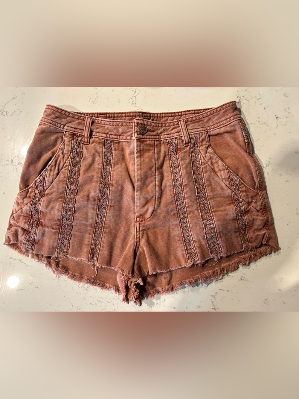 Free People Dusty Rose Lace-Trim Denim Shorts